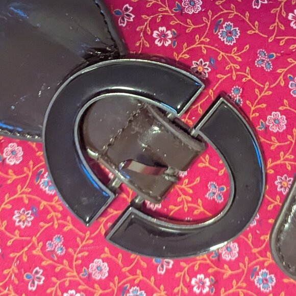 Vintage Stretch Wide Faux Patent Leather Waist Belt Buckle Brown Black - Picture 7 of 8